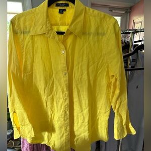 Chaps bright yellow linen button front shirt Sz L
